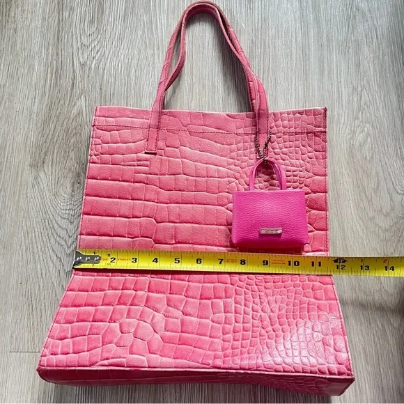 PINK CROCO EMBOSSED VINYL SHOULDER TOTE BAG HANDBAG - Picture 12 of 16